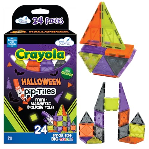 Image of CreateOn Crayola Halloween Mini Magnetic PIP-Tiles with Glow in The Dark Tiles, Magnetic Building Toys for Kids, STEM Travel Toys for Boys and Girls Ages 3+ (Halloween)