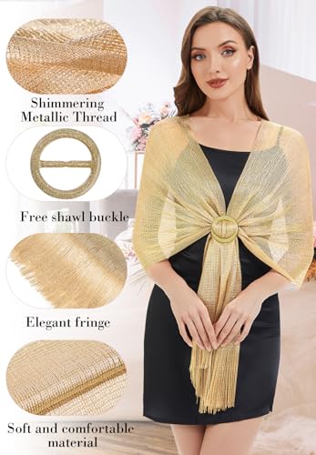 Zando Sparkling Metallic Shawls and Wraps for Evening Dresses，Shawl Wraps for Women Dressy Formal Wedding Dresses with Buckle2