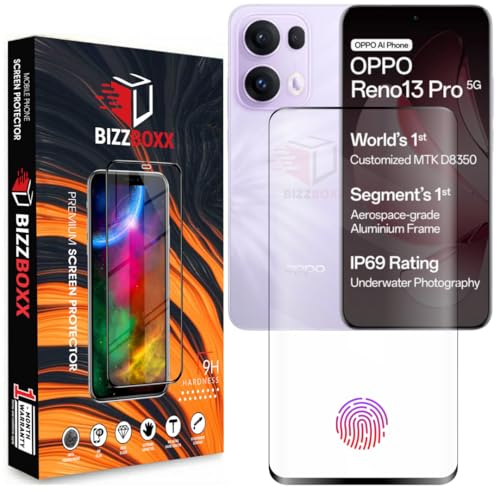 Image of Compatible With OPPO Reno13 Pro Full Glue Tempered Glass Screen Protector Guard Quad Curved Edges - Fingerprint Working, UV Glue Not Required (Reno 13 Pro, 6.83 Inch) - Pack of 1