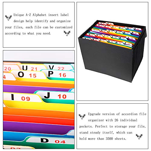 BluePower Accordian File Organizer,26 Pockets Expanding Filing Box,Letter Size Folder Accordion Document Organizer,Portable Paperwork Bag Bill Receipt Folders with A-Z Alphabet Blank Tabs - Thumbnail 6
