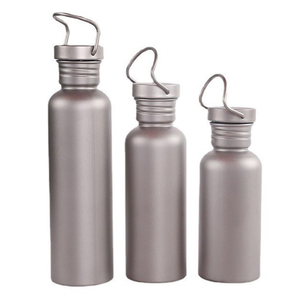 Helilyco Pure Titanium Water Bottle with Lid, Lightweight Sport Flask Camping Hiking Travel, Rust Resistant Outdoor Drinkware 500ml/600ml/750ml
