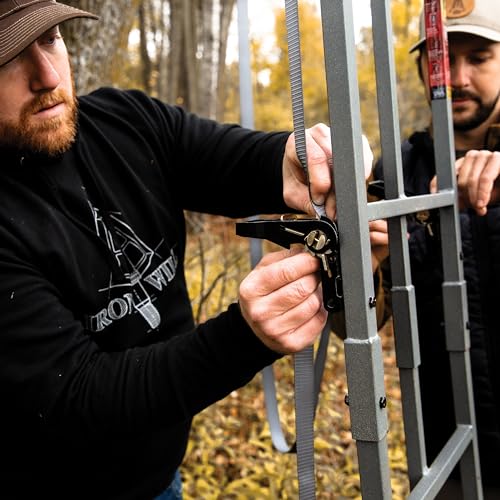 Rivers Edge Uppercut LS 1-Man Ladder Stand, 22'3" Height, Lockdown Strapping System, Flip-Up TearTuff Mesh Seat, 27" Deep Platform, Flip-Out Footrest, 2-Way Adjustable Shooting Rail, RE671 - Image 4