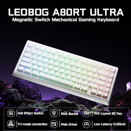 Image of LEOBOG A80 RT Ultra HE Wireless Mechanical Gaming Keyboard 75%, Tri-Mode Hall Effect Rapid Trigger Magnetic Switch Keyboard with 0.01mm Adjustable RT, Hot Swappable RGB Backlit Keyboards for PC Gamers