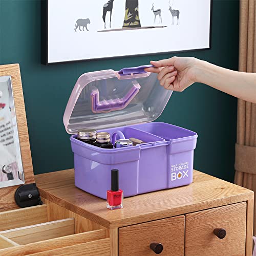 Kinsorcai 11'' Plastic Box Organizer With Removable Tray, Sewing Box Organizer, Art & Craft Storage Box For Girls, Multipurpose Storage Organizer Box For Cosmetic (Purple) #TOP4
