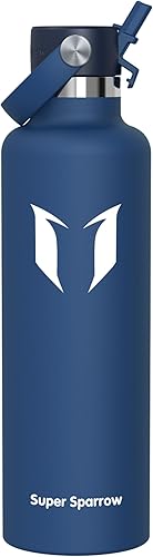 Miniatura 144 de Super Sparrow Botella de Agua Aislada - 17 Oz / 25 Oz / 34 Oz - Frasco FlipFlow de Boca Estándar - Libre de BPA, Botella a Prueba de Fugas - azul