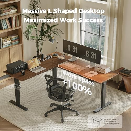 Image of Agilestic 63 x 55 Inch L Shaped Standing Desk Adjustable Height, Corner Standing Desk, Sit Stand Up Computer Table, Splice Board, Dark Walnut