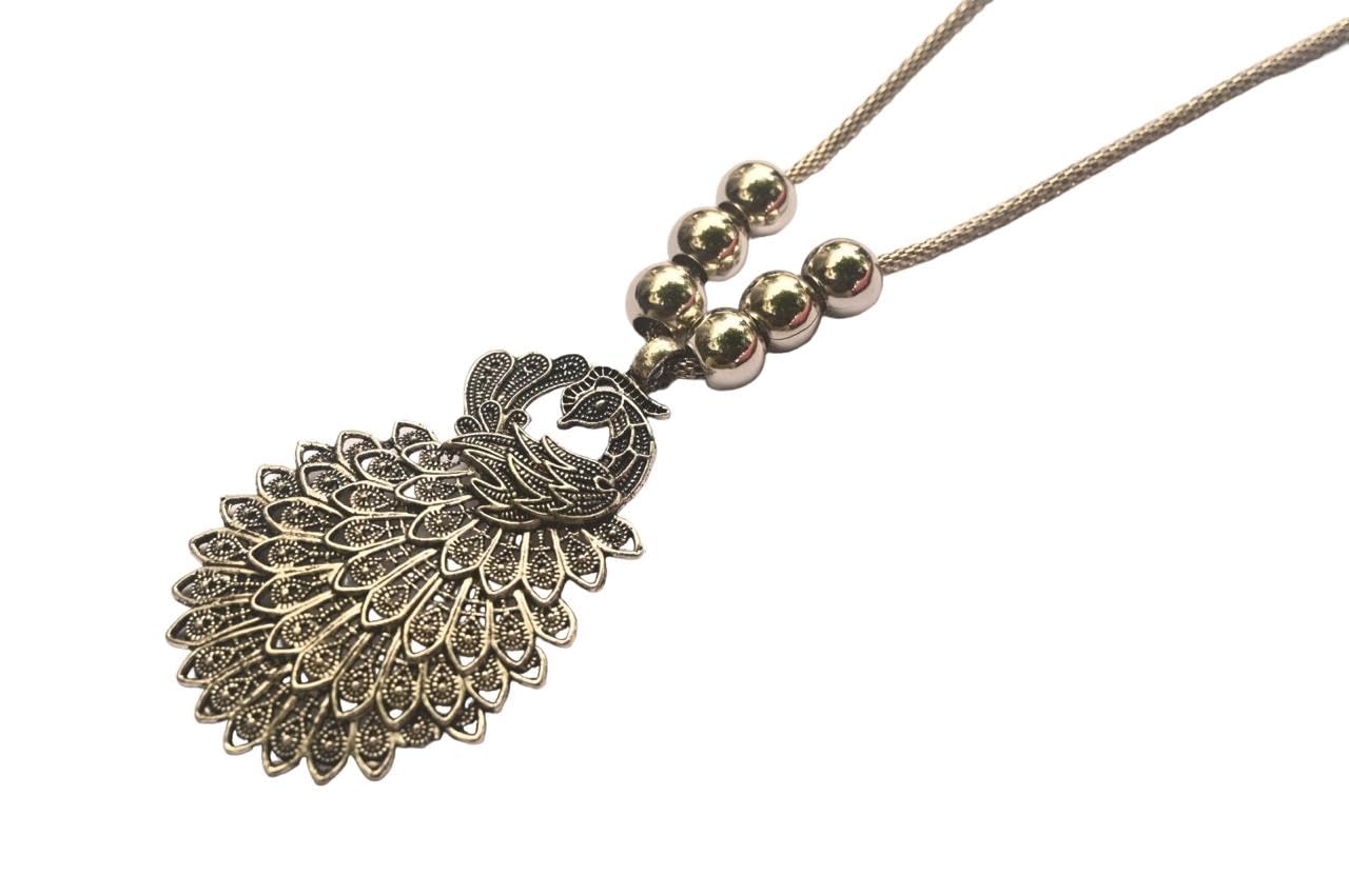 SPARKLE LUXURY Oxidised Metal Long Necklace with Beaded Chain, Peacock Pendant (B0DDGNT5BT) Amazon Price History, Amazon Price Tracker