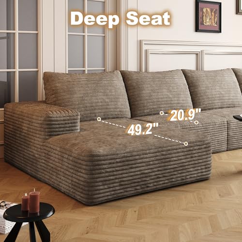 Image of 96 inch Sectional Couches for Living Room Cloud Couch Sofa with L-Shape Upholstered Boneless Couchs Modern Modular Sectional Couch with Chaise