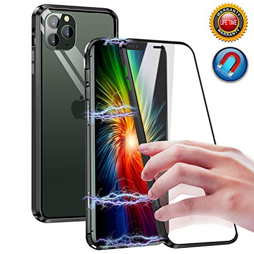 Funda para iPhone 11 Pro MAX, Adsorción Magnética Carcasa para iPhone 11 Pro MAX, Doble Vidrio Templado 360 Protectora Cobertura de Pantalla Completa Estuche Magnetic Case para iPhone 11 Pro MAX