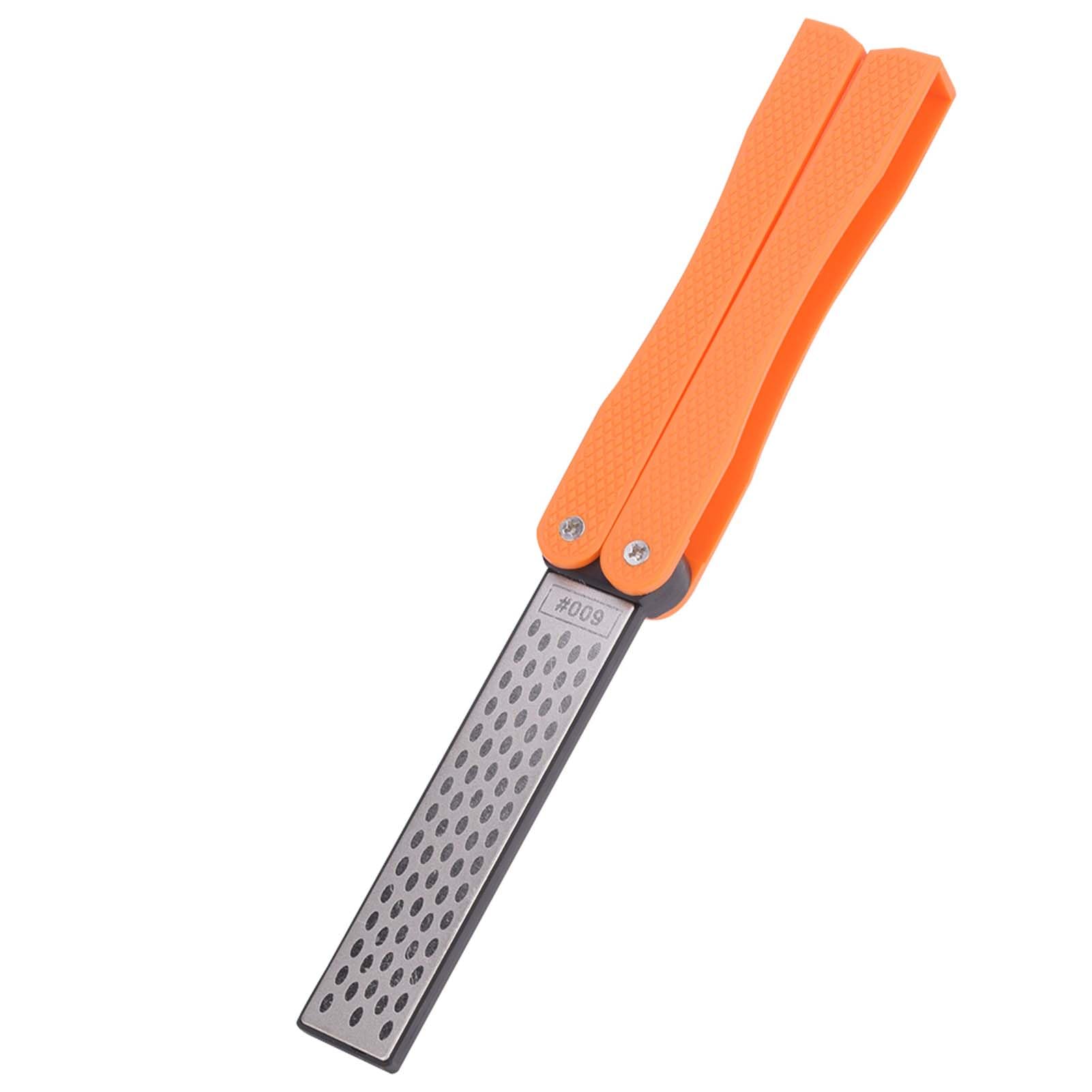 Afilador de Cuchillos Plegable de Doble Cara – Manual Piedra de Afilar Portátil para Exteriores, Cocina, Camping y Senderismo (Naranja)