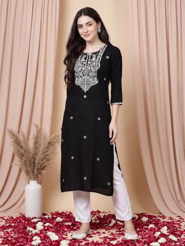 Image of INDO ERA Women's Viscose Rayon Straight Fit Embroide Straight Kurta (KT5WN10032)