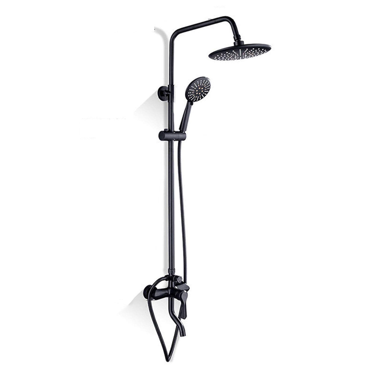 NGDFGR Black Brass Shower, Gym Rainfall Shower Set With Round Shower Head Overhead Tap, Wall Mounted Shower Mixer Set For Bathroom Hotel