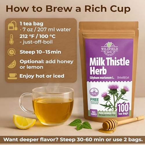 Image of 100 Bags Milk Thistle Tea Herb Dried Cardo Mariano Herbal (Silybum Marianum) - 100 Count 1.5g Tea Bags Dry Milk Thistle Herb Cardo De Leche