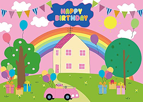 BINQOO 2,1 x 1,5 m Cartoon House sfondo rosa per