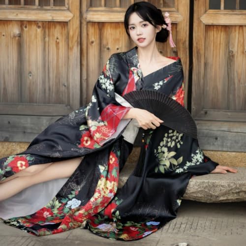 Kimono yukata tradicional japonés con faja obi de flores para mujer 6