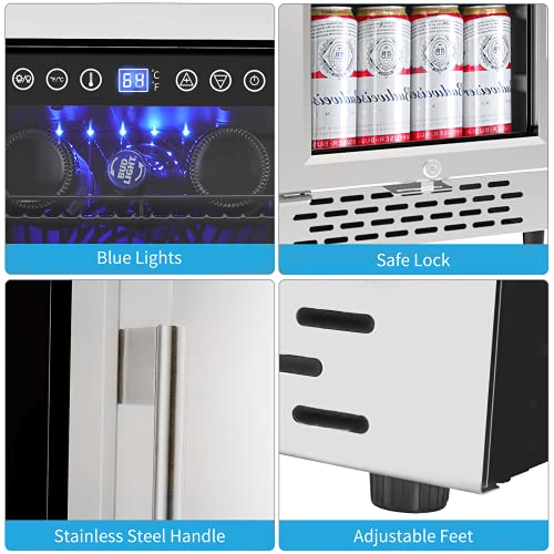 COLZER 15 Inch Beverage Cooler Refrigerator - 126 Cans Freestanding and Built-in Mini Fridge with Glass Door for Soda Beer Wine or Water - Under Counter Compact Drink Fridge for Kitchen Bar Office - Thumbnail 5