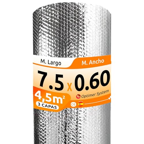 AISLANTE TERMICO | Reduce el Frio y el Calor | Rollo Aislante Termico para Ventana, Pared, Suelo, Techo, Coche, Garaje,Camper (7.5x0.60m | 4.5m² sin cintas)