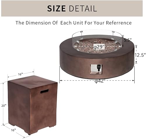 Miniatura 4 de HOMPUS Mesa redonda para fogata de propano para exteriores, 42 pulgadas, 50,000 BTU, mesa redonda de gas concreto de bronce con cubierta de tanque,