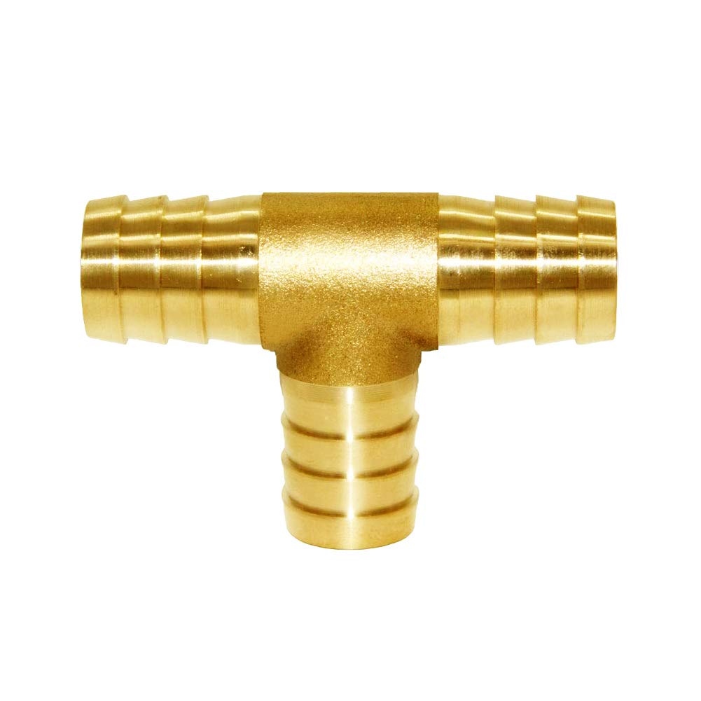 Joywayus Brass 3/4"x5/8"x3/4" ID Hose Reduce Barb Tee 3 Way Union Fitting | Solid Brass Construction, 3-Way Split Union For Water, Fuel, Air, Hose Connection, Leak-Proof Barb Connector