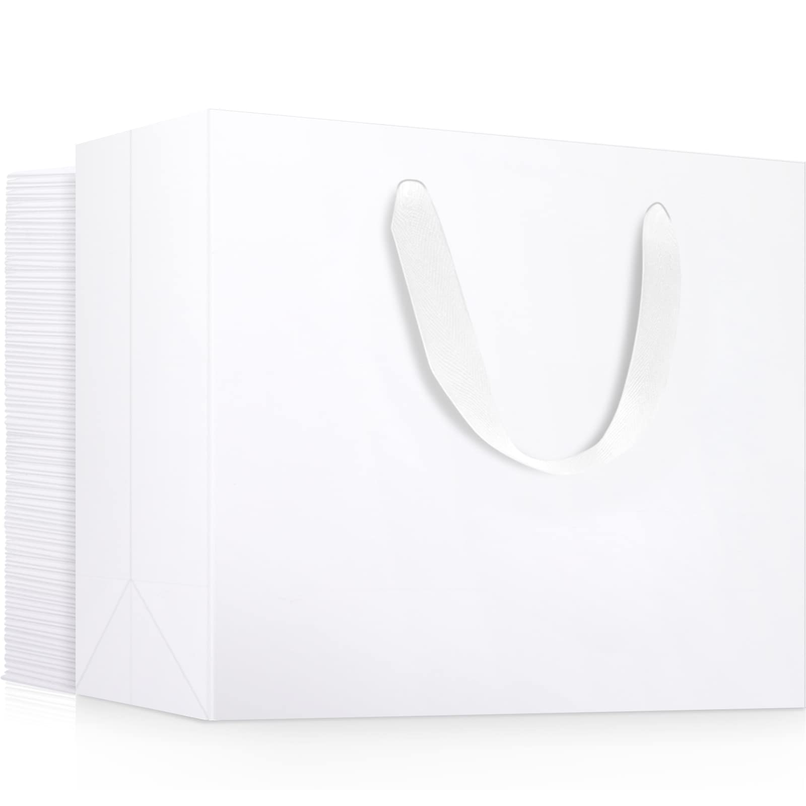 EUSOAR Exra Large Size Gift Wrap Bags in Bulk, 50 Pack 16x6x12 inches White Paper Heavy Duty Bags