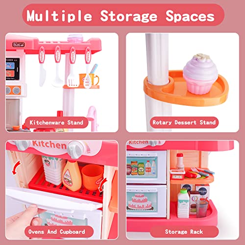 HCFJEH Kids Play Kitchen Toy Playset,Pink Kitchen Toy Set with Play Sink & Pretend Steam, Toddler Kitchen Accessories… - Image 4