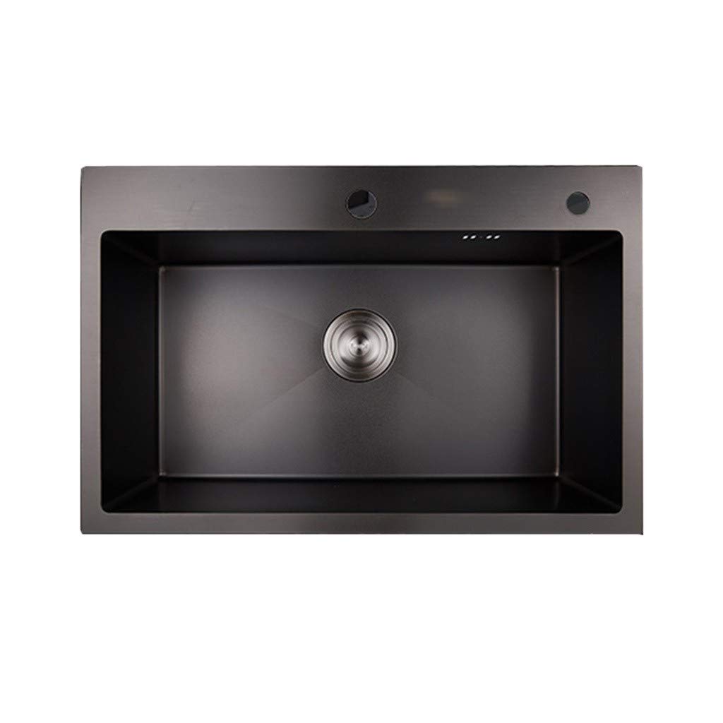 ZQFHSX Kitchen Sinks Fixtures Thickened Single Trough Pool Stainless Steel Household Sink Reversible Tableware Cleaning (Color : Black, Size 68 * 45 22cm)
