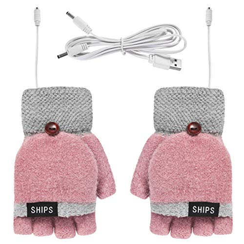 Eurobuy USB-Beheizte Handschuhe für Frauen Winterwarme Strickhandschuhe mit Voll- Und Halbfinger-Handschuhen Beste Wahl für Wintergeschenke Cover