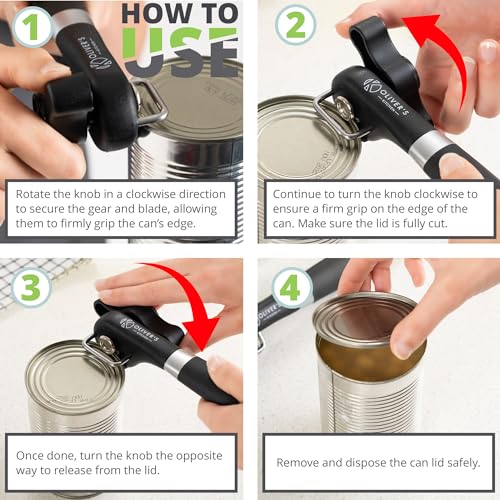 Oliver's Kitchen ® Premium Safety Can Opener - Open Tins and Cans with Ease - Safety First Leaving a Smooth Edge - Comfortable Grip Handle - Image 5