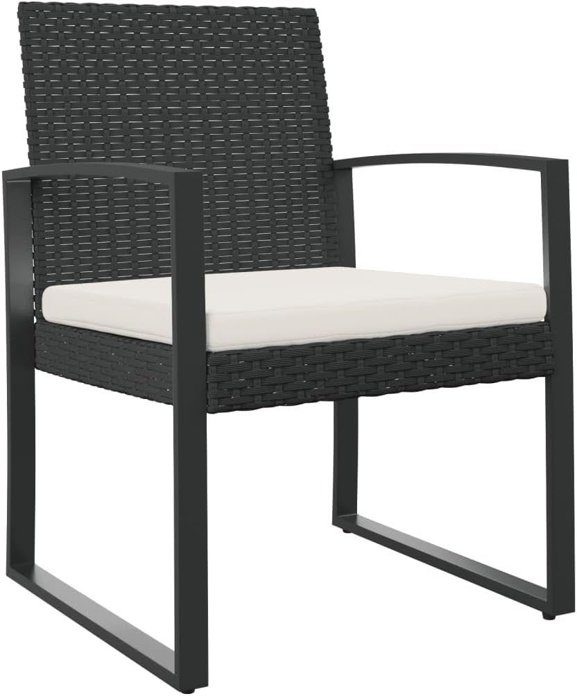 vidaXL Black Patio Dining Chairs Set, PP Rattan - Powder-Coated Steel Frame, Easy-to-Assemble Comfortable Garden Lounge Set with Armrests and Cushions