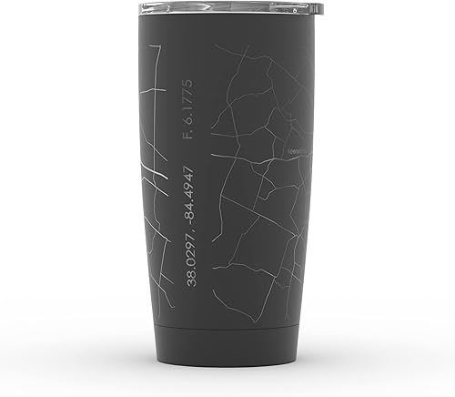 Vista 316 de Well Told Vaso de café aislado con diseño de mapa de Nueva York grabado, taza de acero inoxidable grabada (20 onzas, negro) con aislamiento de mapa