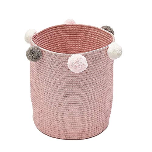 MIGUOR cestas de la Ropa Cesta de Almacenamiento de Ropa Sucia Cesta de lavandería Ideal como Organizador de Ropa y Juguetes Cuerda de algodón Rosado 32×37cm Cover