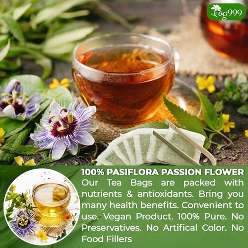 Image of TOG999, Premium 120 Pasiflora Pasion Flower Tea Bags, 100% Natural & Pure Pasiflora Passion Flower, Herbal Tea. No Sugar, No Caffeine, No Gluten, Vegan.