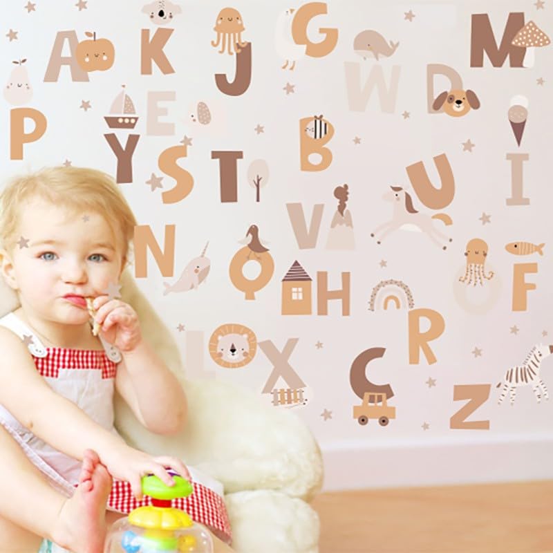 Vomika Animal Alphabet Wall Art Decals, 26 Uppercase Alphabet Letter Wall Stickers with Cute Animals - Image 3