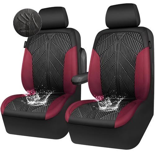 Image of CAR PASS Waterproof Car seat Covers Front Seats Covers Neoprene Wetsuit, All-Weather Non-Slip Durable, Universal Fit for SUV Sedans Trucks Vans Automotive, Armrest Airbag Compatible, Emboss 2 Red