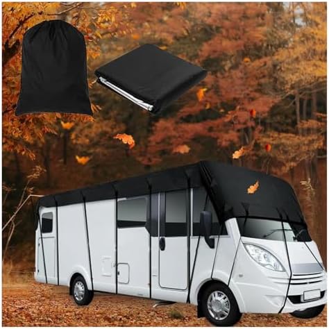 Premium 210D Oxford Cloth RV Cover for Class A Truck Campers - Waterproof, Windproof, Snowproof Protection for 24.6' x 9.8' Trailers - Durable Black Outdoor Shield