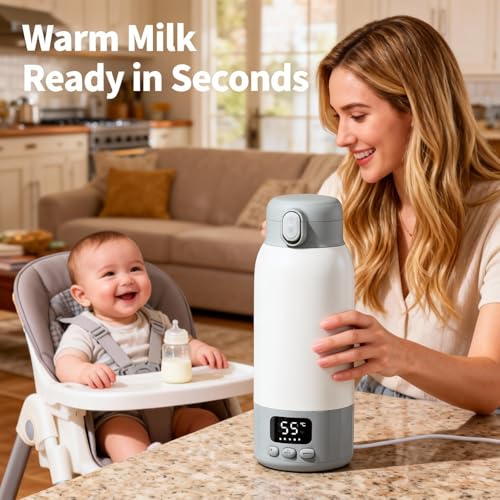 Image of 17oz Portable Bottle Warmer for Travel, Milk Warmer, Portable Water Warmer for Breastmilk & Formula, Bottle Warmer On The Go, Fast and Even Heating, Leakproof, with Adapter