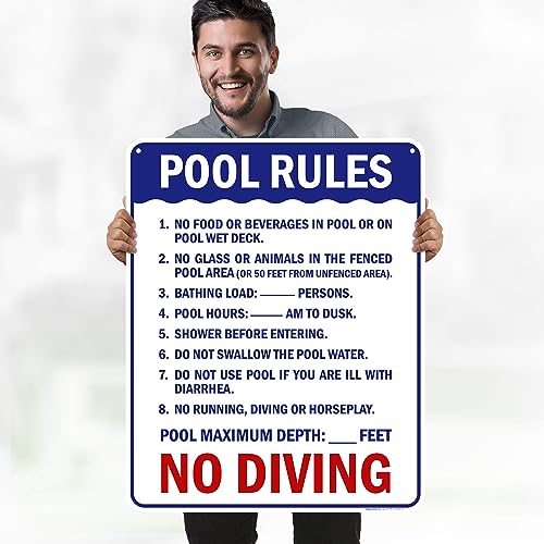 Pool Rule Sign, 24x30 Inches, 55 mil thick HDPE (high density polyethylene), Made in USA by My Sign Center