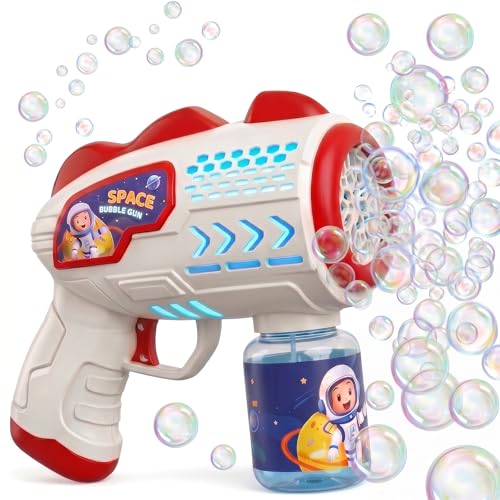 Tmefoy Pistola bolhas para crianças, pistola de bolhas com luz LED e 20 pacotes solução de recarga de bolhas máquina automática de bolhas para festas verão ao ar livre presente de casamento, presentes