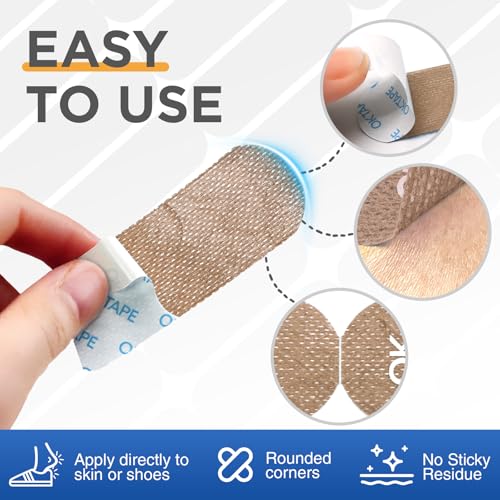 Image of OK TAPE Blister Prevention Tape, 100 Pcs, Moleskin for Blisters, No-Residue Blister Bandages for Feet & Body, Heel Patches, 1.2in X 3.5in Precut Strips - Brown