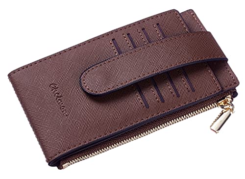 Image of Chelmon Womens Wallet Slim RFID Blocking Bifold Multi Card Case Wallet with Zipper Pocket (Deep Brown) | Thin Bifold Multi Card Case with Zipper Coin Pocket Purse for Women(Deep Brown)