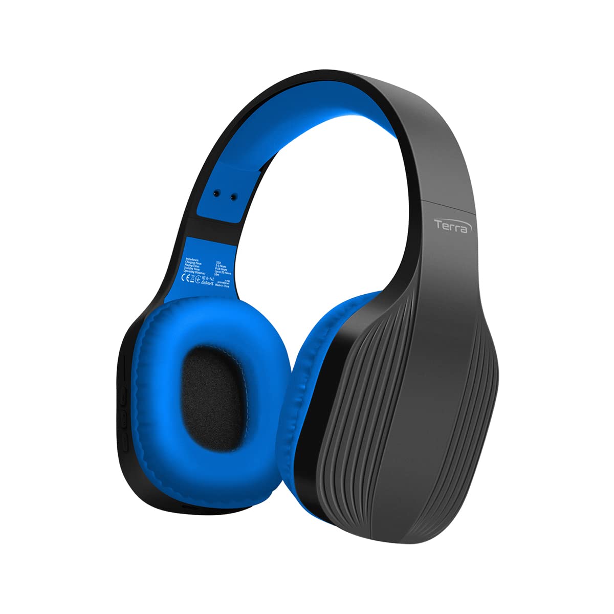 Promate Wireless Bluetooth Headphones, High-Performance Noise Isolation Over-Ear Wired/Wireless Bluetooth v5.1 Headset with Mic, FM Radio, 10H Playtime, TF Card Slot and 3.5mm Jack, Terra Blue