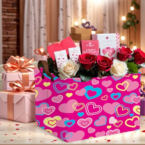 Image of Cute Large Valentine's Day Gift Basket Empty Heart Decor Storage Bin for Kid Baby Room Decor (Red, Yellow, Blue)