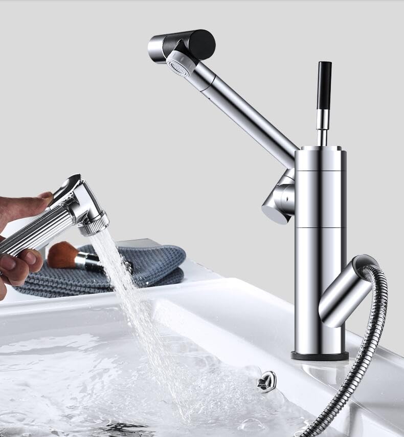 Robinet de lavabo rotatif en laiton avec mitigeur eau chaude et froide fluide