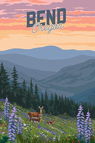 Lantern Press Bend, Oregon, Deer and Spring Flowers (12x18 Wall Art Poster, Room Decor)