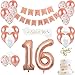 Produktbild JOYMEMO Rose Gold Geburtstag Dekorationen & Sweet 16 Party Supplies für Mädchen, Cake Topper, Satin Schärpe, 16 Anzahl Luftballons, Happy Birthday Banner und Luftballons Pearl White