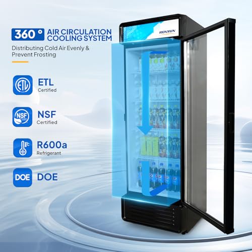 Image of ROVSUN 12.5 Cu.Ft Commercial Beverage Refrigerator ETL NSF, Merchandiser Refrigerator Display Refrigerator Beverage Cooler Glass Door Fridge w /Adjustable Shelves LED Light for Bar Restaurant Cafe