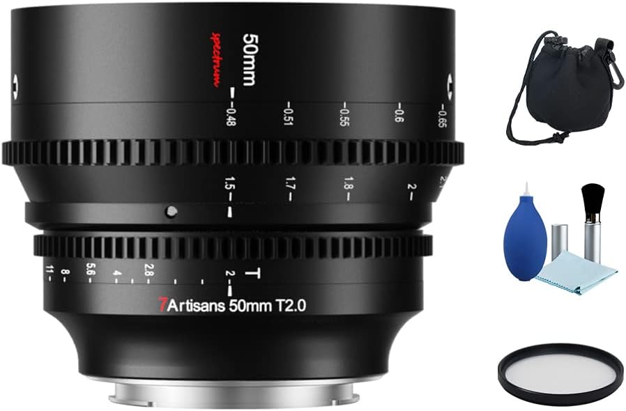7artisans 50mm T2.0 Full Frame Large Aperture Cine Cinematic Professional Film Lens for Sony E Mount Mirrorless Camera A6000 A6300 A6400 A7C A7SII A7MII A7MIII A7MIV A9 A7RII A7RIII