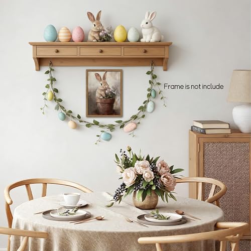 Image of AKWISH Vintage Easter Wall Art Poster, Cute Rabbit in Flower Pot Picture Prints, Cottage Farmhouse Bunny Canvas Artwork, Holiday Wall Decor for Kids Room Girls Bedroom Living Room 8x10 inch Unframed