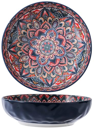 KKGUD Cuencos grandes para servir, cuencos de cerámica de 10 pulgadas para pasta, fideos, ensalada, sopa (azul oscuro)