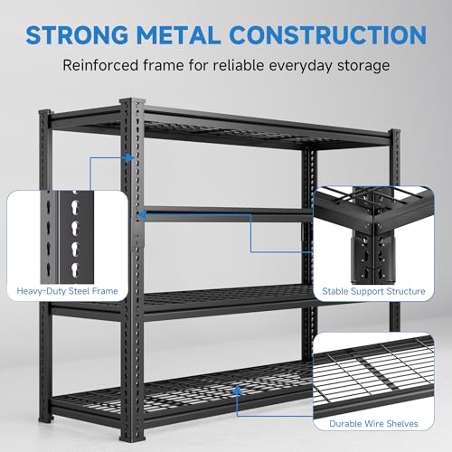 LUXEYARD Heavy Duty Garage Shelving, 60" W x 24" D x 78" H, 5-Tier Adjustable Metal Storage Rack, 660 lbs Per Shelf, 3300 lbs Total Capacity, Black, 1-Pack - image 6